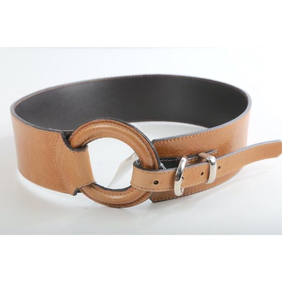 Vintage Camel Brown Leather Wide Waist Belt Made in Italy Boho Chic Size M - Picture 5 of 16